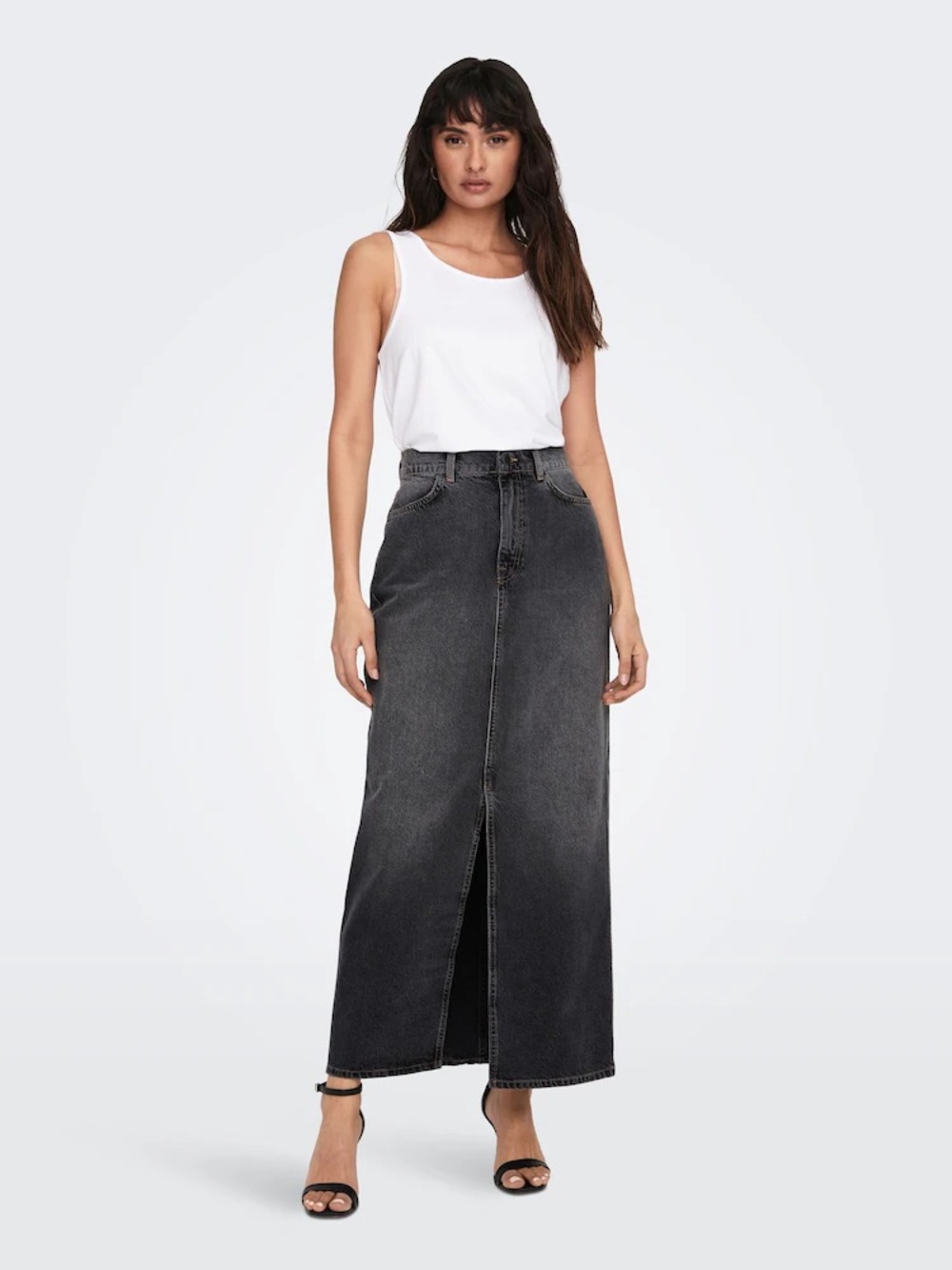 NWT Fidelity Long Graphite Denim Sparky Maxi Skirt with Center Slit Sz 26